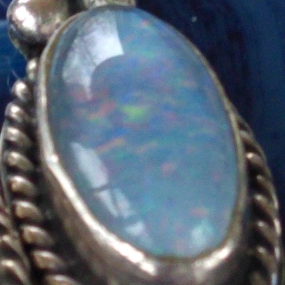 Singed Native American Sterling Silver Blue Opal Drop Earrings VINTAGE - Picture 6 of 8